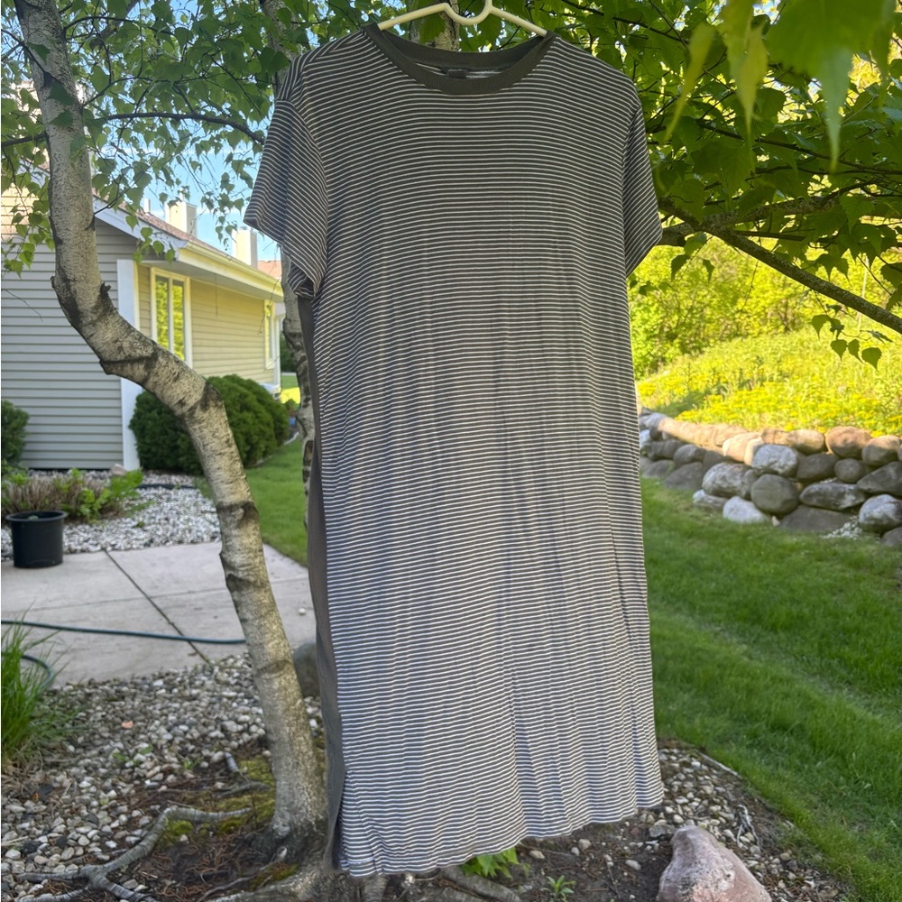 Eddie Bauer Green and White Striped Tee Dress
